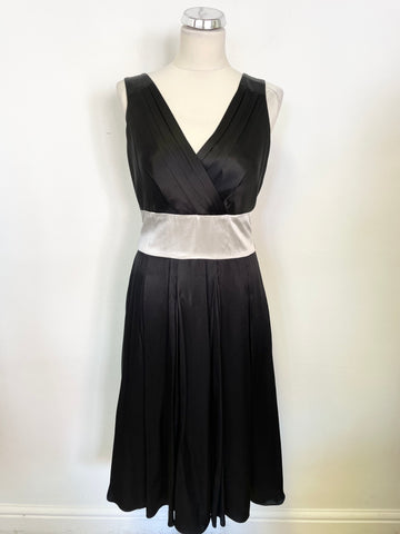 HOBBS BLACK & SILVER TRIM SILK SPECIAL OCCASION DRESS SIZE 10
