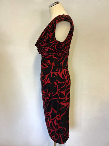 PHASE EIGHT BLACK & RED PRINT COWL NECKLINE DRESS SIZE 12