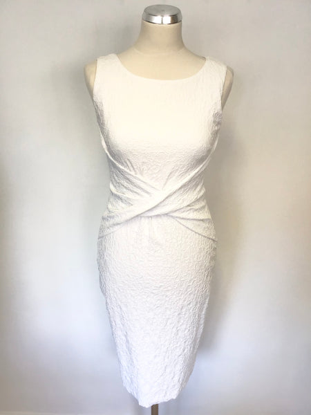 PHASE EIGHT WHITE EMBOSSED LACE PRINT SLEEVELESS PENCIL DRESS SIZE 10