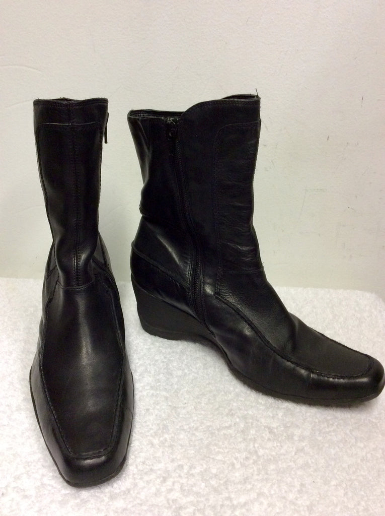 CLARKS BLACK LEATHER WEDGE HEELED ANKLE BOOTS SIZE 6.5 Whispers