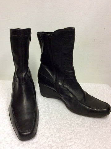 CLARKS BLACK LEATHER WEDGE HEELED ANKLE BOOTS SIZE 6.5