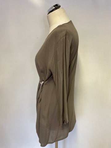 THE MASAI CLOTHING COMPANY LIGHT BROWN TIE SIDE 3/4 SLEEVE TUNIC TOP SIZE XS