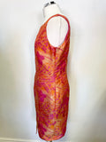 STEILMANN PINK & ORANGE FLORAL PRINT SLEEVELESS PENCIL DRESS & JACKET SUIT  SIZE 14