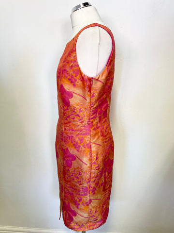 STEILMANN PINK & ORANGE FLORAL PRINT SLEEVELESS PENCIL DRESS & JACKET SUIT  SIZE 14