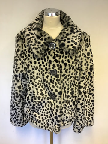 BETTY JACKSON BLACK GREY LEOPARD PRINT FAUX FUR JACKET SIZE 16