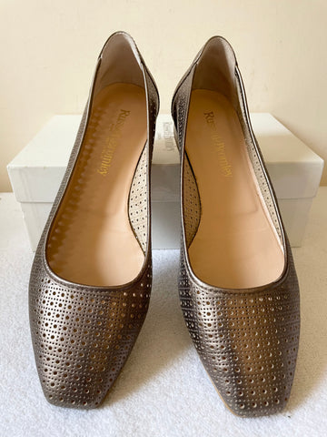 RUSSELL & BROMLEY BRONZE METALLIC PERFORATED LEATHER FLAT PUMPS SIZE 7/40