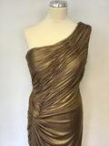 BIBA BRONZE METALLIC ONE SHOULDER GRECIAN STYLE LONG EVENING DRESS SIZE 16