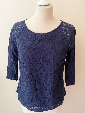 BODEN NAVY FLORAL LACE 3/4 SLEEVED TOP SIZE 10