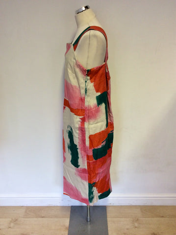 TOAST RED,PINK,GREEN & CREAM PRINT LINEN MIDI DRESS SIZE 12
