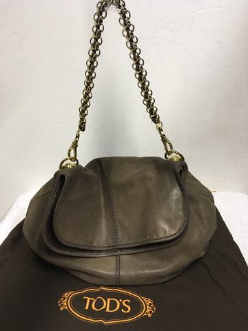 TODS BROWN LEATHER & GOLD CHAIN STRAP SHOULDER BAG