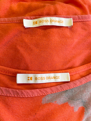 HUGO BOSS ORANGE PRINT DRAWSTRING WAIST SHORT SLEEVE SHIFT DRESS SIZE S