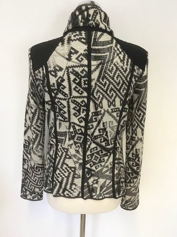 MARCCAIN SPORTS BLACK & GREY AZTEC PRINT WOOL & ALPACA BLEND ZIP UP JACKET/TOP ZIZE N4 UK 14