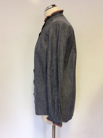 TOAST DARK GREY & RED TRIM COTTON LONG SLEEVE SHIRT SIZE 8