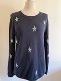 HUSH NAVY BLUE & SILVER STAR SPARKLY LONG SLEEVED JUMPER SIZE M