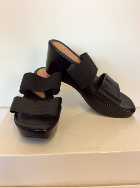 BRAND NEW JONES BOOTMAKER BLACK LEATHER WEDGE HEEL MULES SIZE 6/39