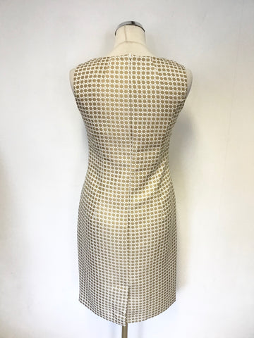 BRAND NEW 346 BROOKS BROTHERS GOLD & WHITE PRINT SLEEVELESS PENCIL DRESS SIZE 8