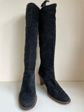 HOBBS BLACK SUEDE PULL ON KNEE LENGTH HEELED BOOTS SIZE 5/38