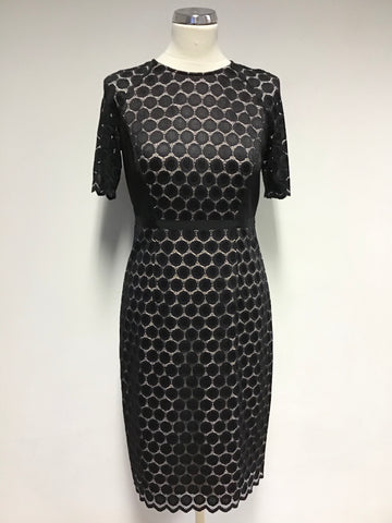 HOBBS BLACK & NUDE LINED LACE SPECIAL OCCASION PENCIL DRESS SIZE 10