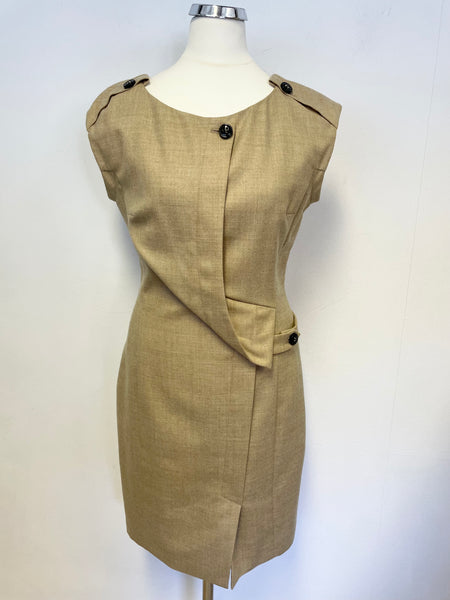 BRAND NEW KAREN MILLEN CAMEL WOOL CUT OUT BACK PENCIL DRESS SIZE 10
