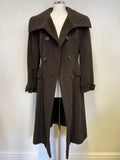 JAEGER DARK BROWN ALPACA & WOOL DOUBLE BREASTED BELTED COAT SIZE 10/12