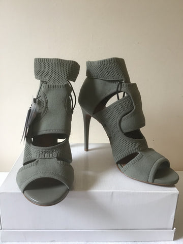 BRAND NEW ZARA KHAKI STRETCH TEXTILE PEEP TOE ANKLE STRAP HEELS  SIZE 6/39