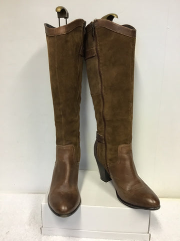 MARCO TOZZI TAN SUEDE & LEATHER KNEE LENGTH BOOTS SIZE 6/39