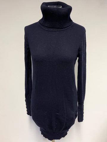 LAARK NAVY BLUE 100% CASHMERE BUTTON TRIM CUFF LONG JUMPER SIZE M