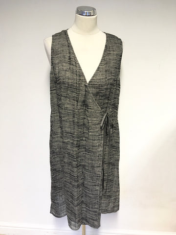 EILEEN FISHER GREY MARL FINE KNIT SLEEVELESS WRAP ACROSS LONG CARDIGAN SIZE M