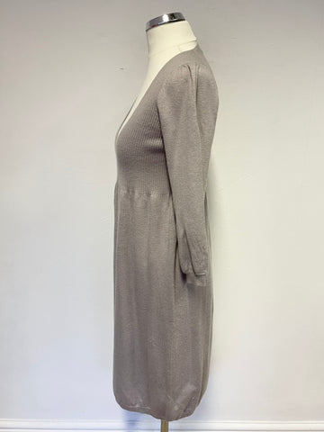 JIGSAW BEIGE WOOL & CASHMERE BLEND 3/4 SLEEVE KNIT DRESS SIZE 10