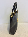 VINTAGE GIANNI VERSACE BLACK SHINY LEATHER TOP HANDLE BAG