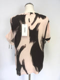 BRAND NEW NICOLE FARHI PINK & BLACK PRINT DRAW STRING TIE SHORT SLEEVE TOP SIZE S /10