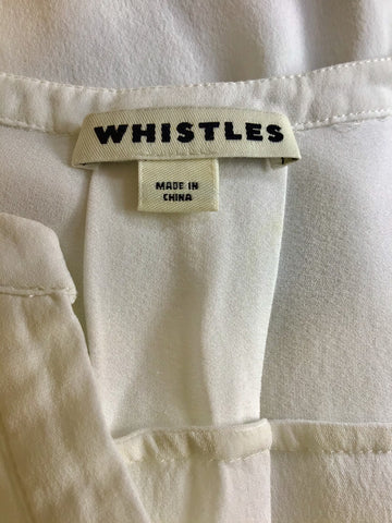 WHISTLES WHITE SILK COLLARLESS BLOUSE SIZE 10