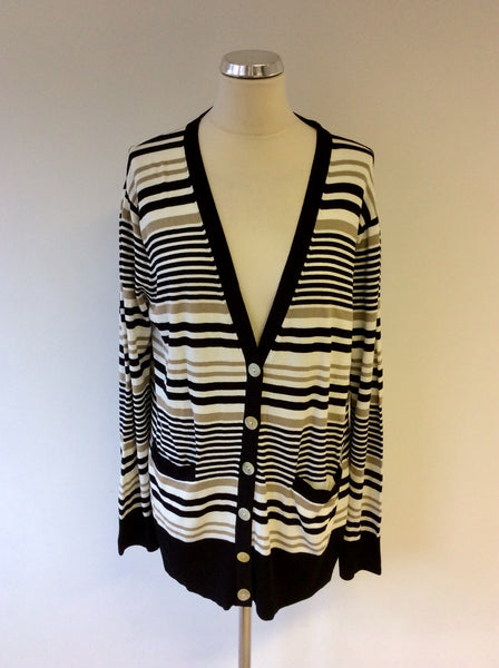 BRAND NEW ARTIGIANO BLACK,WHITE & TAUPE STRIPE V NECK CARDIGAN SIZE 20