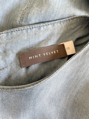 MINT VELVET LIGHT BLUE TIERED FRILL 3/4 LENGTH SLEEVE TOP SIZE 10