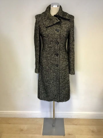 TED BAKER BLACK & WHITE MARL WOOL & MOHAIR KNEE LENGTH COAT SIZE 2 UK 10