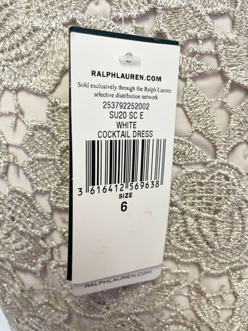 BRAND NEW RALPH LAUREN SILVER METALLIC LACE SPECIAL OCCASION COCKTAIL DRESS SIZE 10