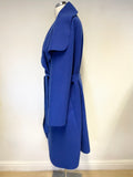 ROYAL BLUE WRAP ACROSS BELTED UNLINED COAT SIZE M
