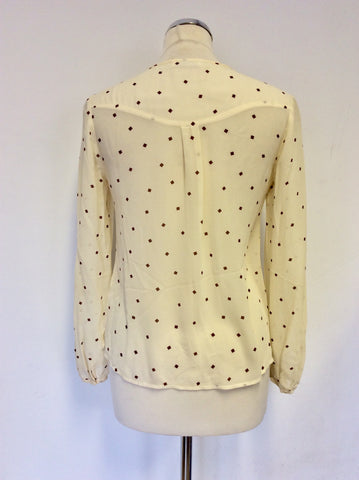 WHISTLES CREAM SILK & BROWN PRINT TIE FRONT BLOUSE SIZE 10