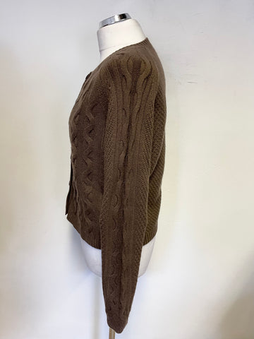 PURE COLLECTION BROWN CASHMERE & WOOL BLEND CABLE KNIT CARDIGAN  SIZE 14