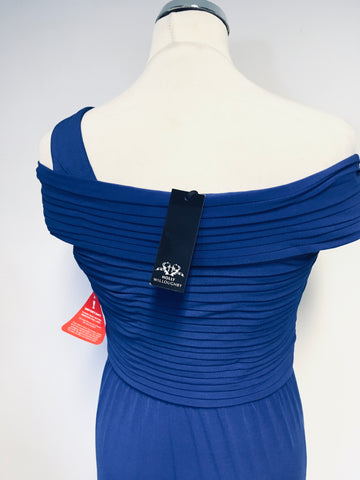 BRAND NEW HOLLY WILLOUGHBY ROYAL BLUE OFF SHOULDER LONG EVENING GOWN SIZE 12