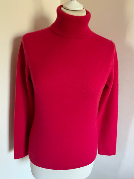 PURE COLLECTION RED 100% CASHMERE POLO NECK JUMPER SIZE UK 10/12