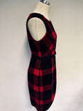 HOBBS RED & BLACK CHECK WOOL BLEND PENCIL DRESS SIZE 10