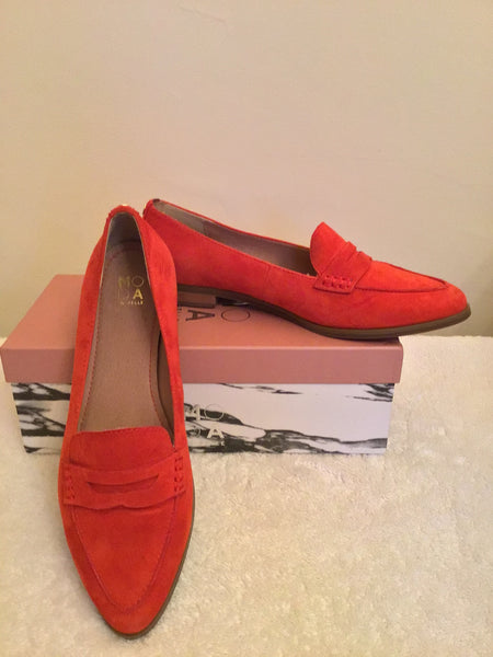 BRAND NEW MODA IN PELLE EMICO RED SUEDE PENNY LOAFERS SIZE 7/40