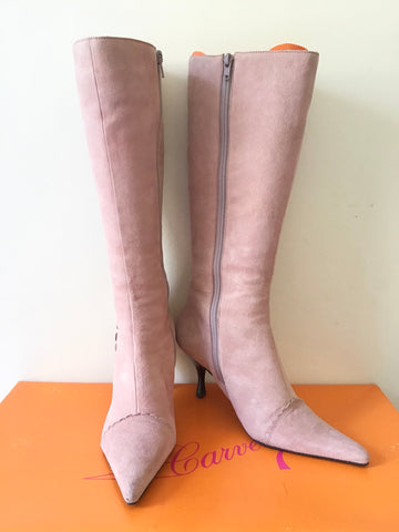 CARVELA VICTORIANA LIGHT PINK SUEDE HEELED BOOTS SIZE 6/39