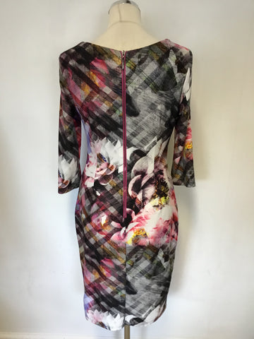 JOSEPH RIBKOFF MULTI COLOURED PRINT 3/4 SLEEVE STRETCH KNEE LENGTH DRESS SIZE 12