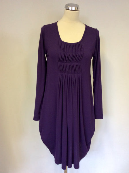 THE MASAI CLOTHING COMPANY AUBERGINE PLEATED FRONT LONG SLEEVE DRESS SIZE S