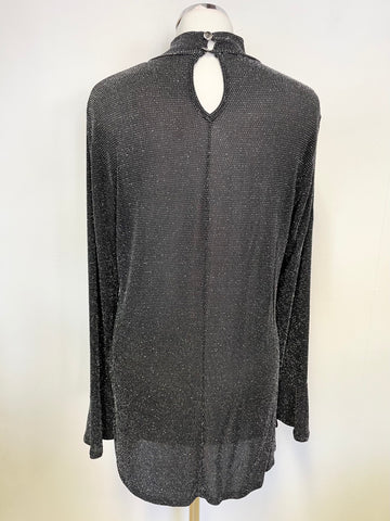 SOUSANDAR BLACK & SILVER SPARKLE LONG SLEEVE TUNIC TOP SIZE 14