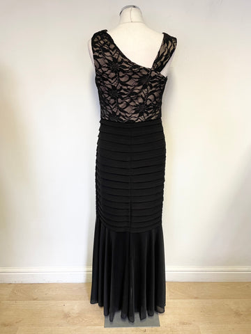 R&M RICHARDS BLACK LACE TOP SLEEVELESS LONG EVENING DRESS SIZE 6 UK 10