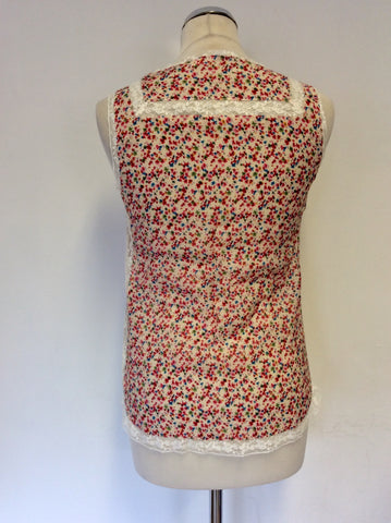 SEE U SOON FLORAL PRINT & WHITE LACE SLEEVELESS TOP SIZE M