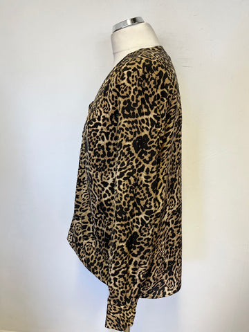 IN WEAR BROWN & BLACK PRINT WRAP ACROSS FRONT BLOUSE SIZE 14